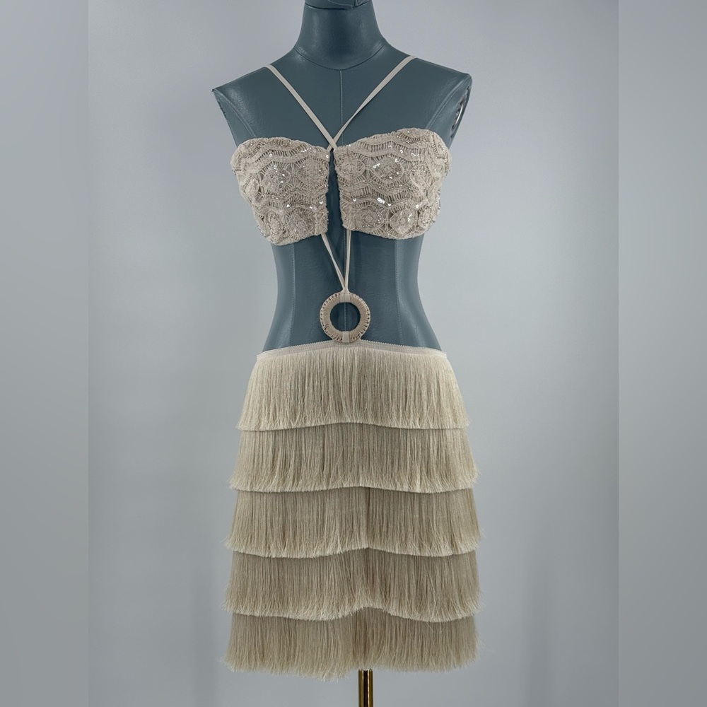 🆕 PATBO 🧿 NWOT Crochet Bloom Cut Out Mini Dress, Beige - Sz US 8 BR 40 - Picture 5 of 17